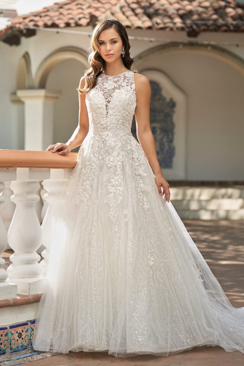 A bride in a beaded ball gown