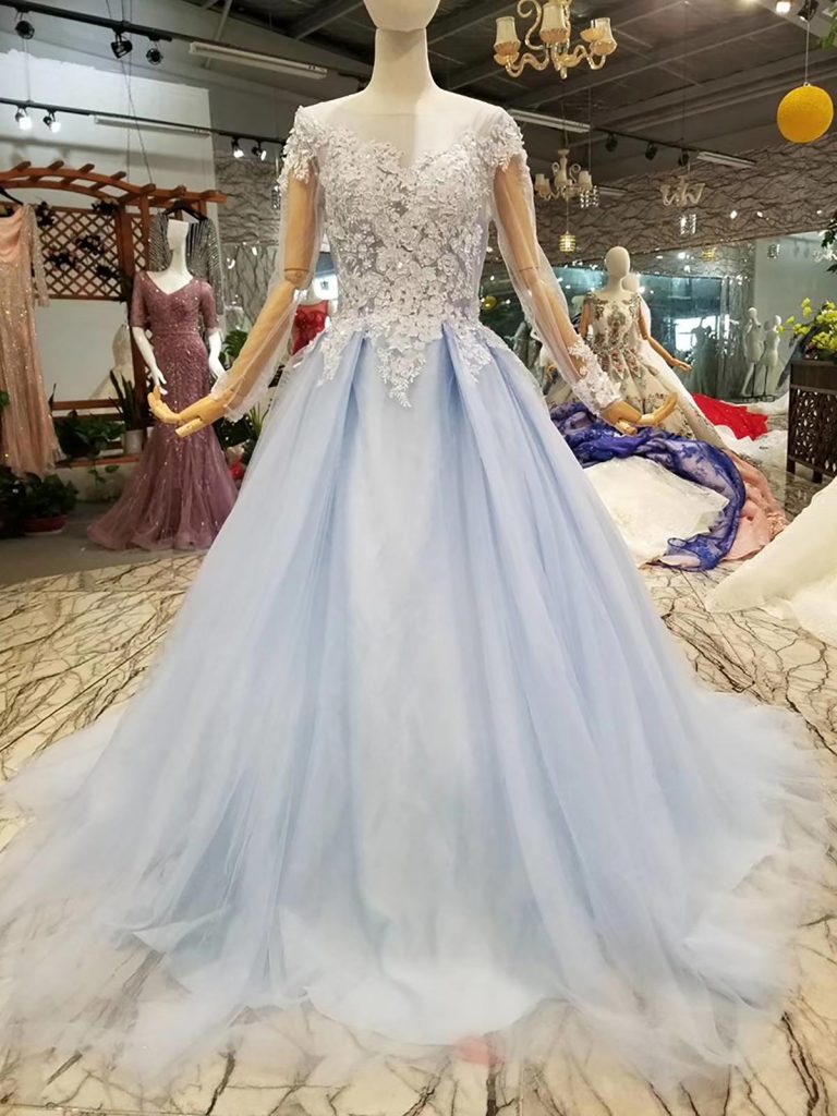 wedding dresses blue and white