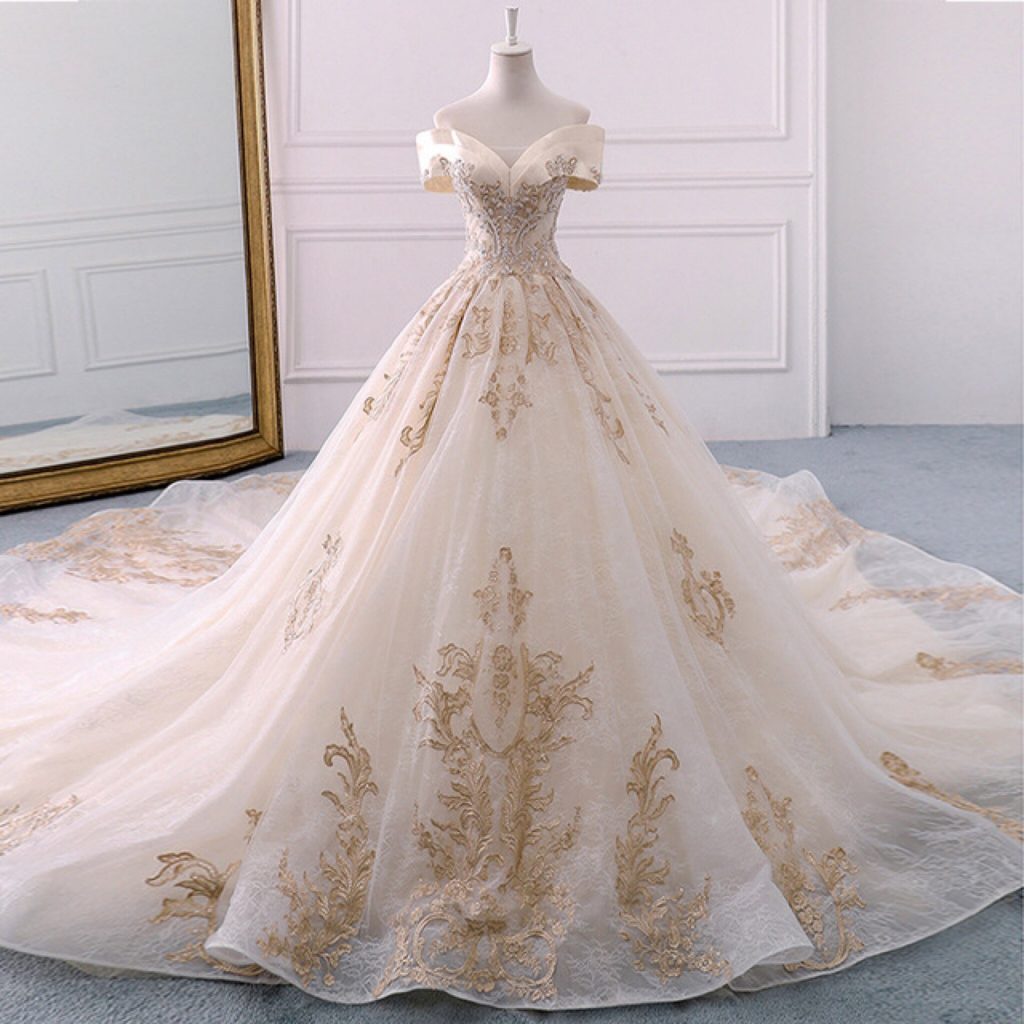 off white color wedding gown