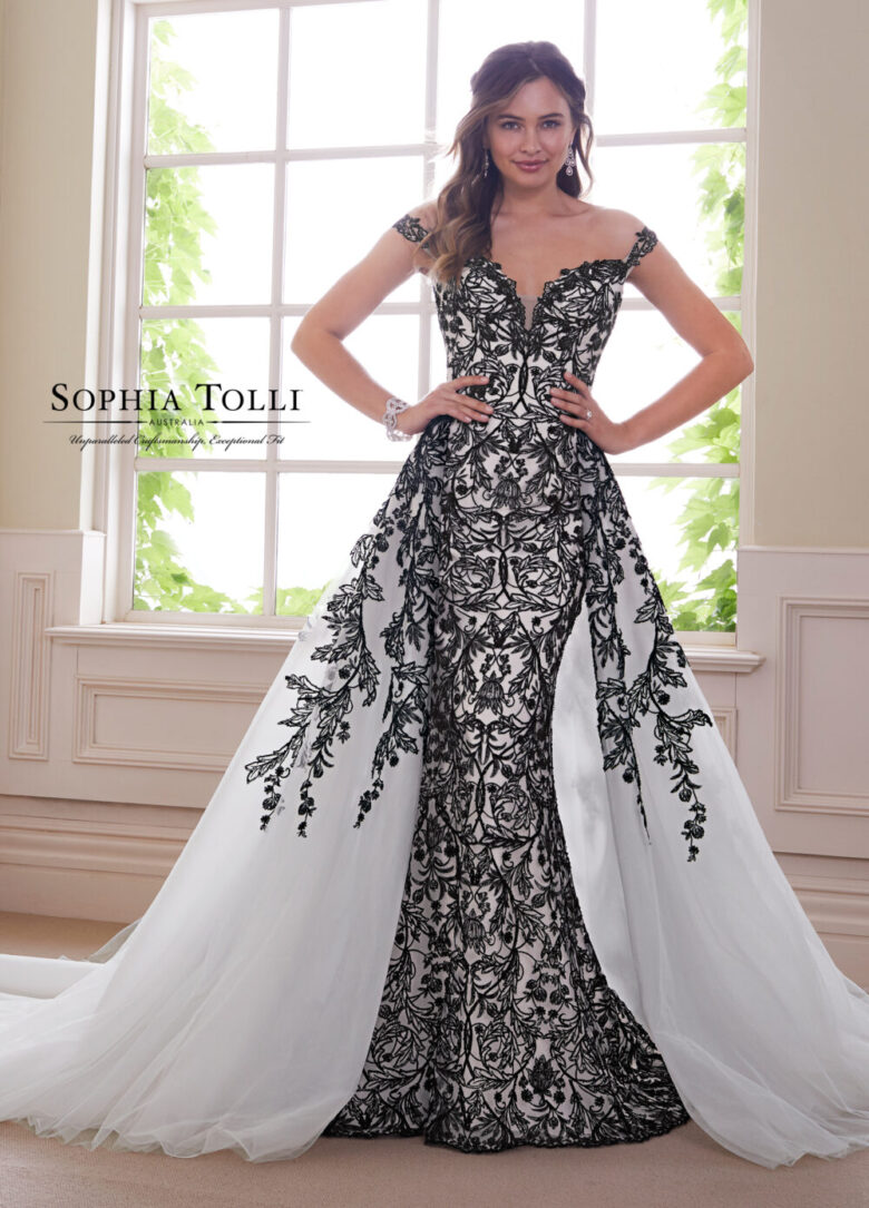 black lace white wedding dress